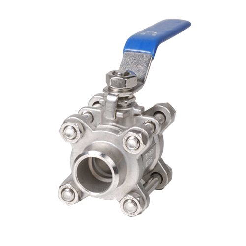 Válvula de bola con extremos soldados a tope flotante de puerto completo con cuerpo de tres piezas de acero inoxidable (1000 PSI con palanca)
